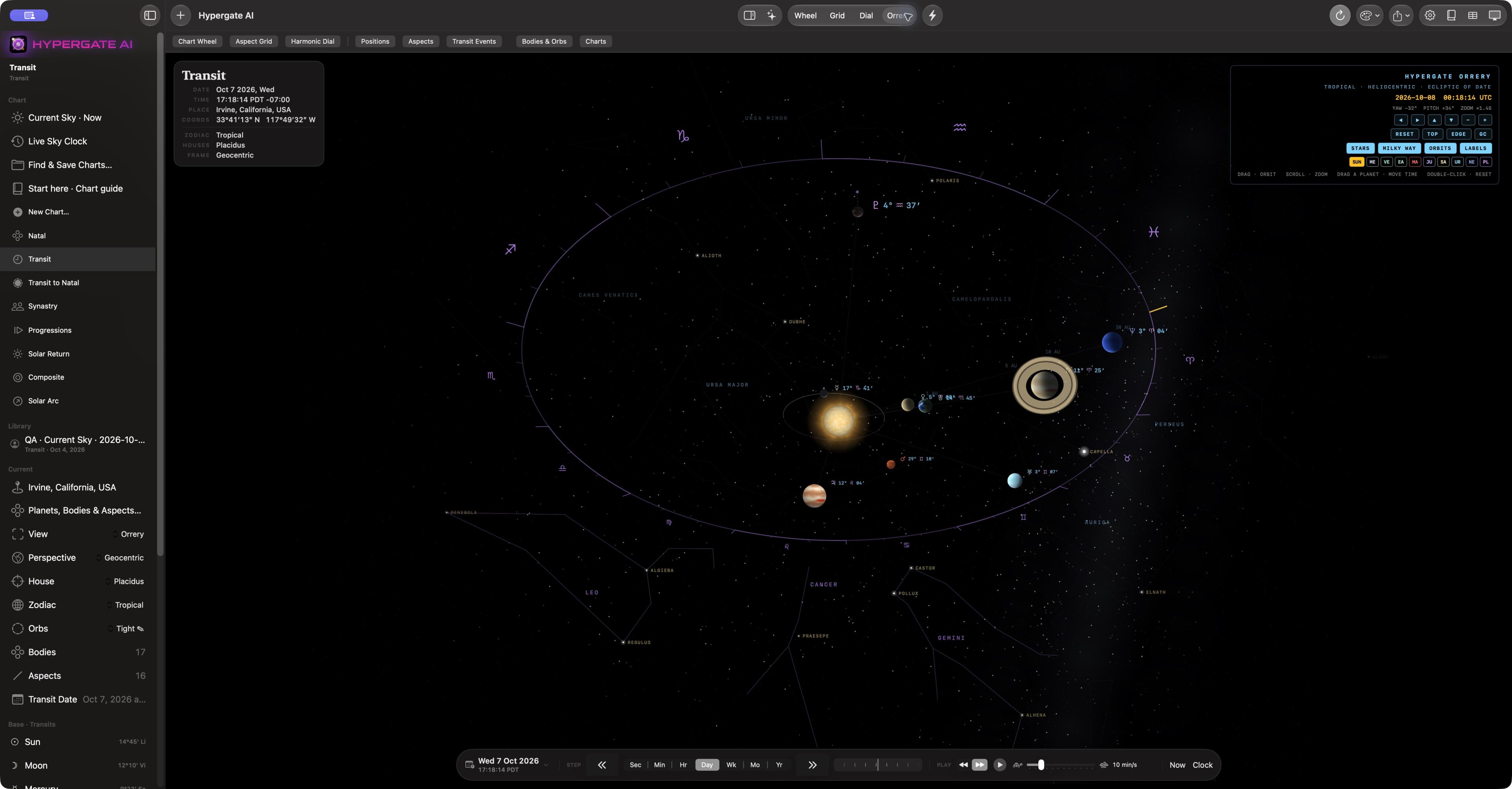 Complete Hypergate AI Mac window showing the real Orrery and its native controls
